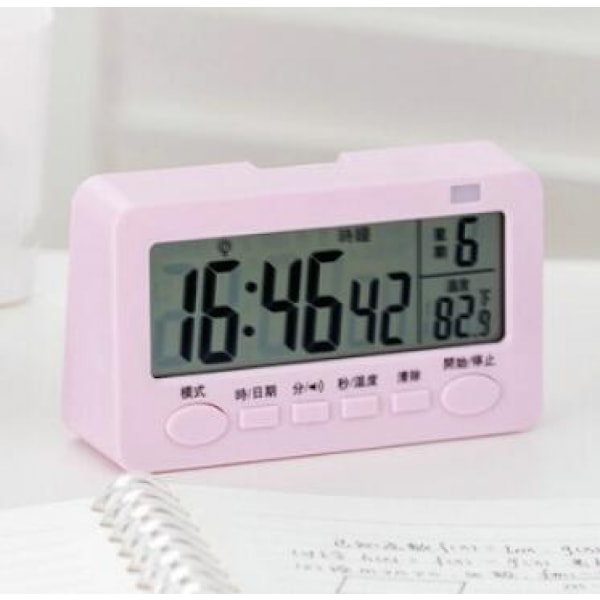 Digitalt køkkenur, stort LED-display, høj alarm, intelligent timer til køkken og multifunktions studenteralarmur. (Pink)