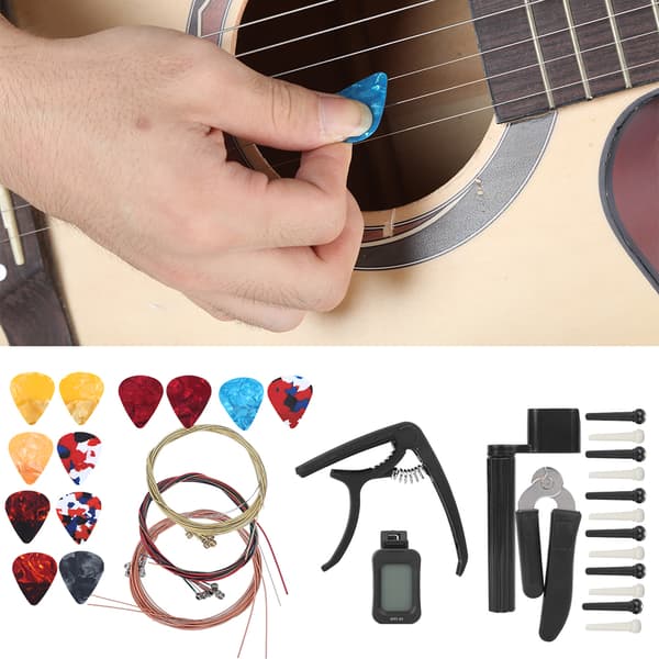 Gitarrtillbehör Kit Stämmare Strängar Byte Cutter Winder Capo Pins Picks Combo Verktyg