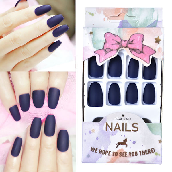 Manicure færdig Fashion Polish Matte Manicure Patch Falsk Decal Nail Art(Blå)