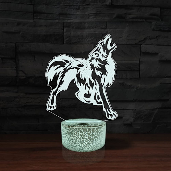 WJ 3D Cartoon Wolf Fjernbetjening 16 Farve Natlys Illusion Akryl LED Bordlampe Sengelampe Børns Soveværelse Skrivebordsdekoration Fødselsdagsgaver Legetøj