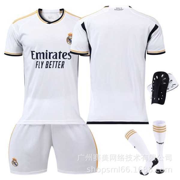 23-24 Ny Real Madrid Hjemme Barnas Voksen Fotballsett med Sokker og Knebeskyttere-Ingen nummer-2XL No number 2XL