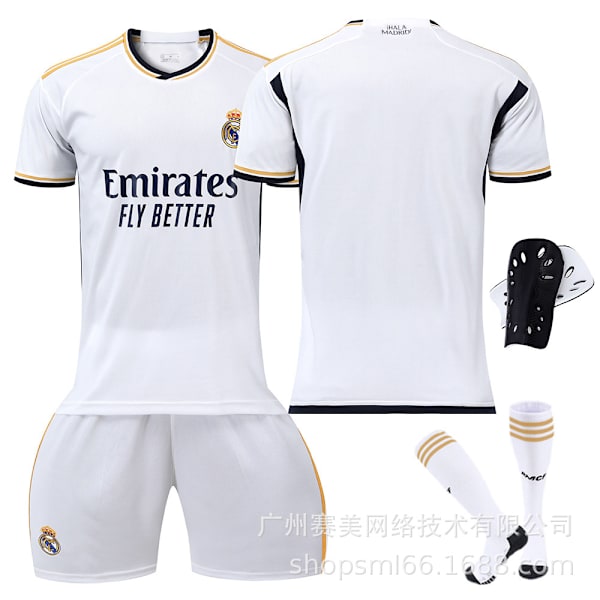 23-24 Ny Real Madrid Hjemmebørns Voksen Fodboldsæt med Strømper og Knæbeskyttere-Ingen nummer-28# No number 28#