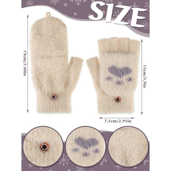 3 Par Vinter Fingerlösa Vantar Varma Omvandlingsbara Vantar Klaffskydd Katt Tass Vantar för Kvinnor Kallt Väder Cosplay (Mörkgrå, Vit