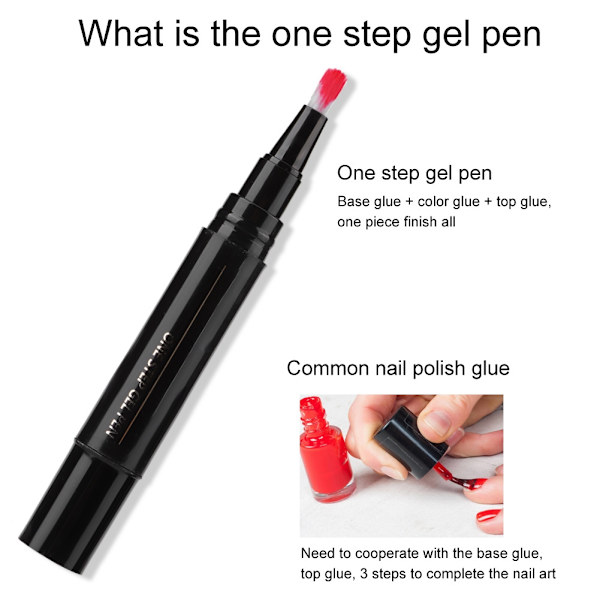 3 i 1 Gelpenna för nagelkonst, gellack, nagellackspenna, pensel #10