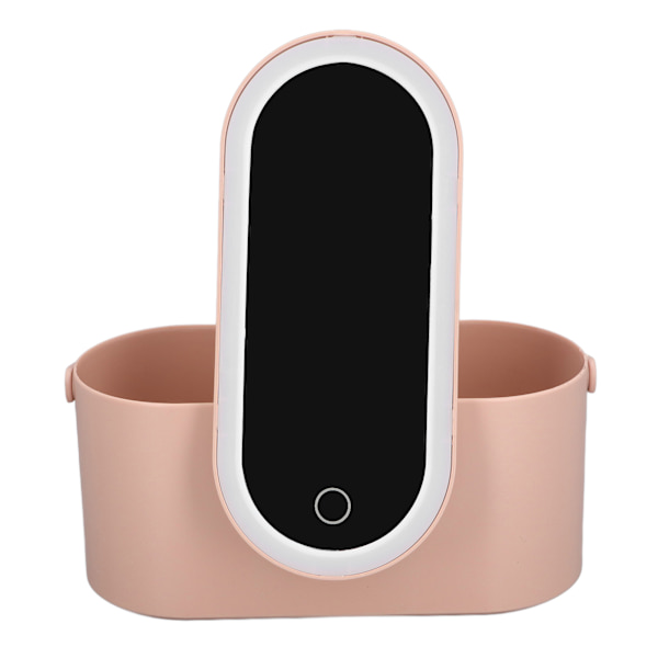 Makeup-etui med roterende spejl låg dæmpbar LED-lys bærbar kosmetisk arrangør til soveværelse rejse Roseate
