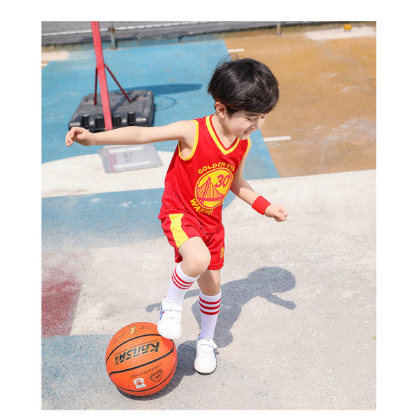 Toddler Barn Baskettröja Set Baby Pojkar Flickor Bokstavsväst + Sportshorts Set Pojkar Sommarkläder Nr 30 röd + Bandana Strumpor Armband 100cm