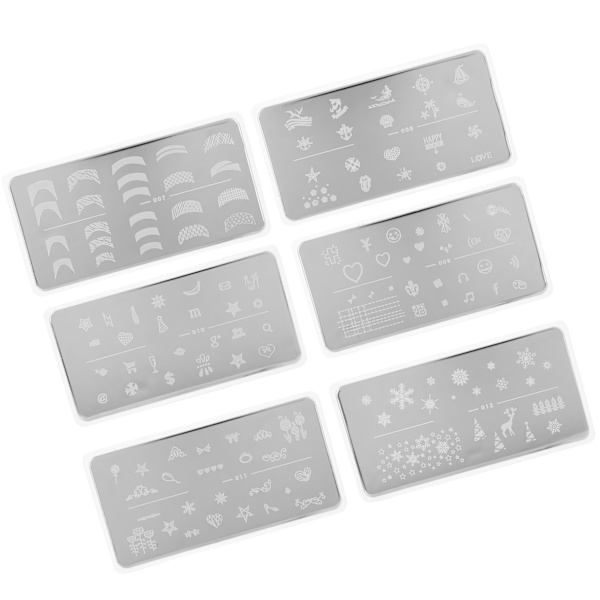 6 kpl Kynsilakkalevysetti Ruostumaton Teräs DIY Manikyyri Suorakulmainen Malli Stencil