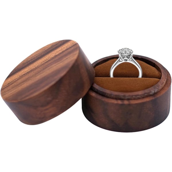 Ringbox i trä, rund vigselringhållare, retro smyckeskrin i svart valnöt, elegant organizer med magnetisk stängning one