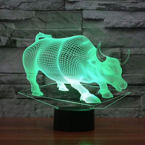 JUSTUP Bull Optisk Illusion 3D LED Sensor Nattlampa med Smart Touch  USB-kabel 7 Färger Ändra Atmosfärlampa för Jul Thanksgiving Dekor