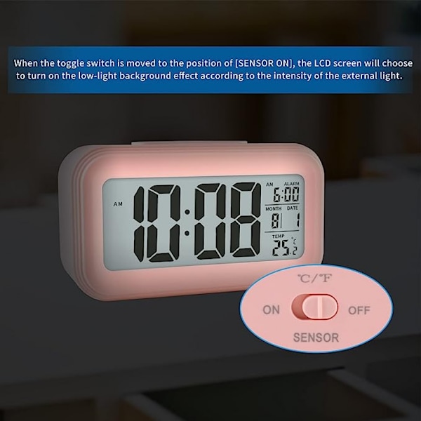 Genopladelig lydløs sovevækkeur - intelligent nattelys - kreativ digital vækkeur til studerende - pink