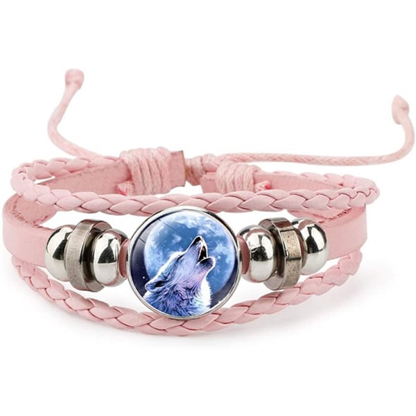 Adjustable Wolf Braided Leather Bracelet - Cute Bangle Bracelets for Women, The Pretty Gifts for Women (Pink) 12021904