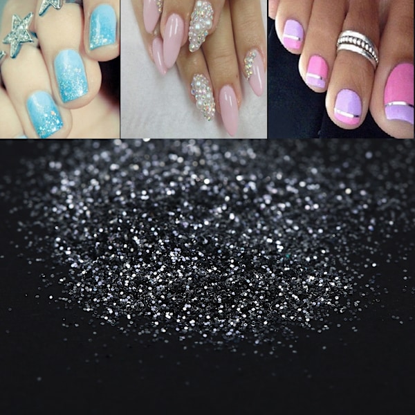 Mix Färger Akryl Nagelkonst Glimmerdamm UV Gelpulver Maincure Dekoration DIY Glitter Silver