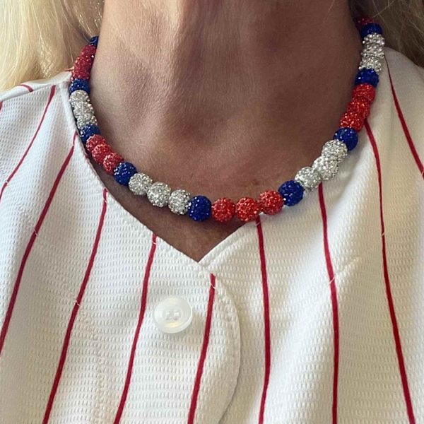 Philadelphia Phils Baseball Halskæde Til Mænd Kvinder Baseballer Inspireret Perle Halskæde Unisex Rhinestone Discokugle Halskæder Smykker Silver