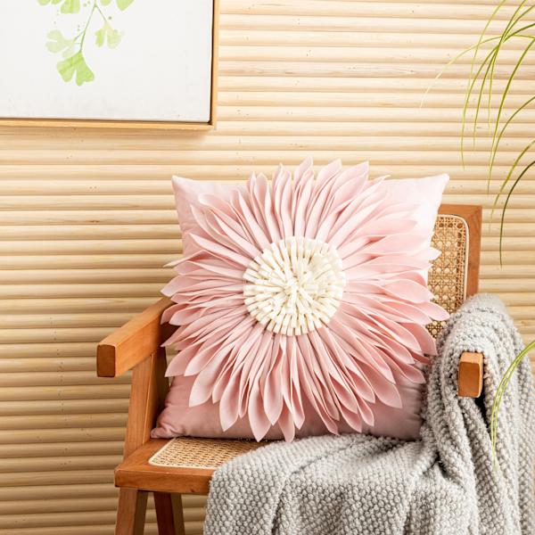 18x18 tum Chrysanthemum Solros Överkast Kuddfodral Set, Sömnad Kronblad Semester Kudde, för Hem Soffa Säng Gästrum Dekor (Mjuk Rosa)