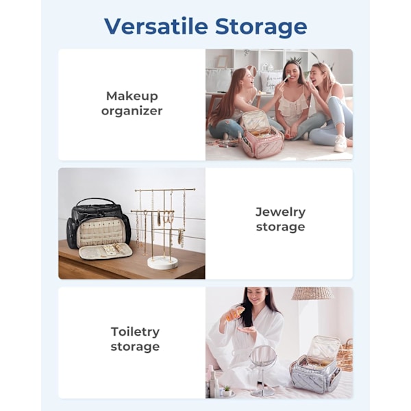 Suuri meikkilaukku korujen järjestäjällä, matka-wc-laukku monilla lokeroilla, naisten kosmetiikkalaukut, matkoille