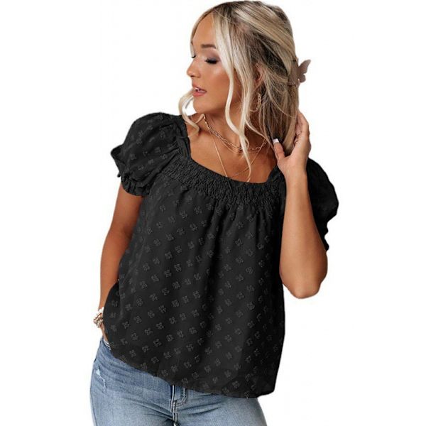 Chiffon Jacquard Kvadratisk Hals Topp M