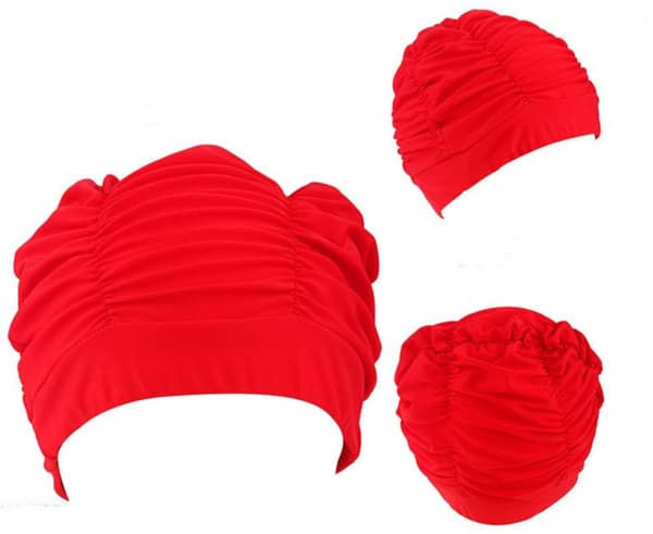 Fargerik Plissert Nylon Stoff Badehette Stor Badehette Varme Kilde Badehetter for Voksne Menn Kvinner Langt Hår, Rød
