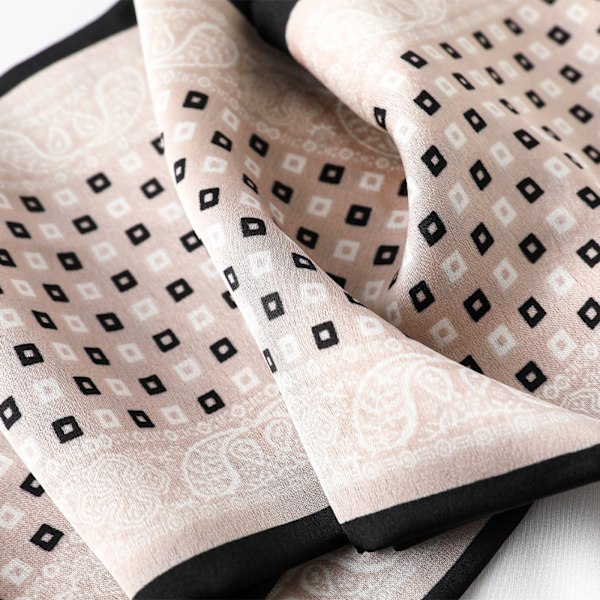 Fyrkantig silkesatinscarf, huvud- och halsscarf för kvinnor, hårsnodd, accessoar, svart-rosa