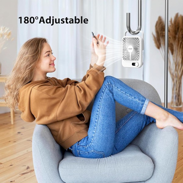 Pöytätuuletin akkukäyttöinen, USB ladattava tuuletin, 2400mAh 180° hiljainen henkilökohtainen tuuletin tehonäytöllä, 100 nopeutta säädettävä pöytätuuletin White