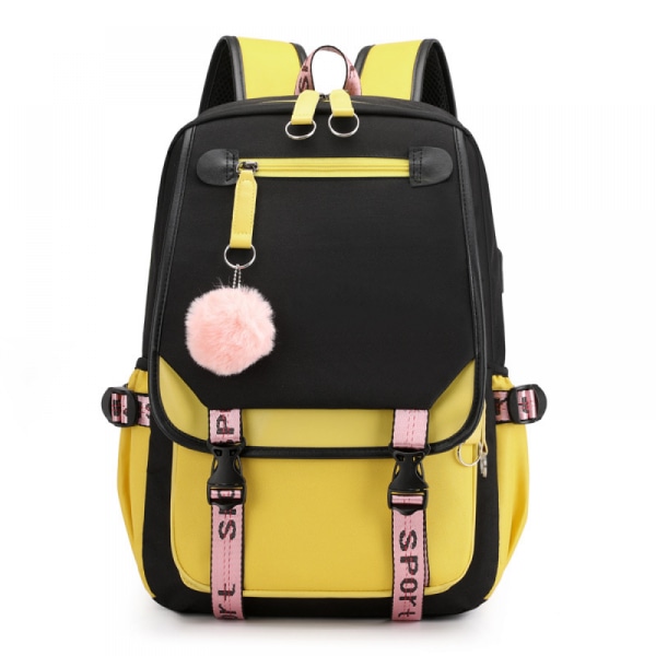 Ryggsäck för tonårsflickor Mellanstadiestudenter Bokväska Outdoor Daypack med USB laddningsport (21 liter, gulsvart)