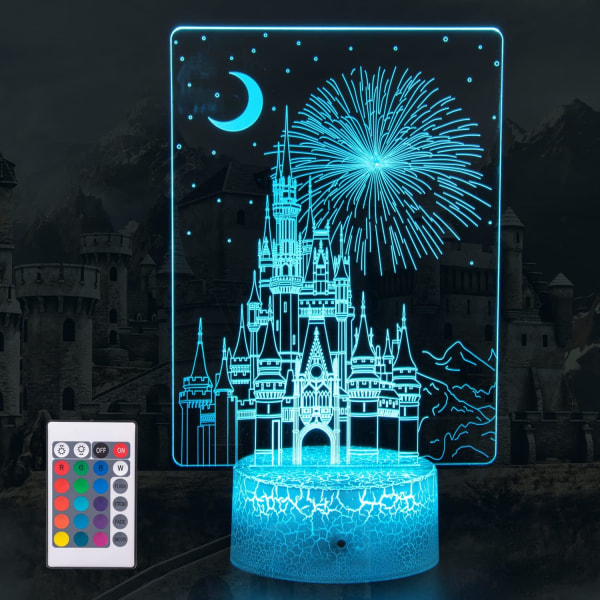 WJ Creative 3D Illusion lampe Slot Natlys med fjernbetjening og smart touch 7 farver + 16 farver skiftende dæmpbar Slot Børne Natlys Fødselsdagsgave