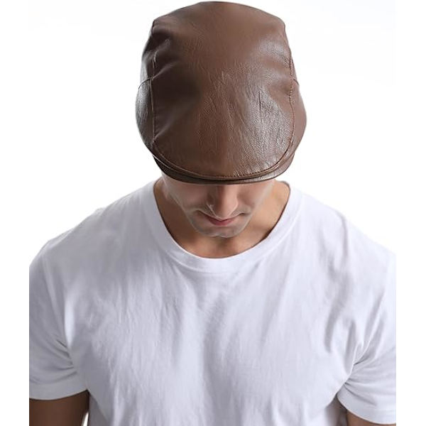 Mænds Klassisk Kunstlæder PU Kørsel Ivy Hat Fiske Golf Beret Newsboy Flat Cap