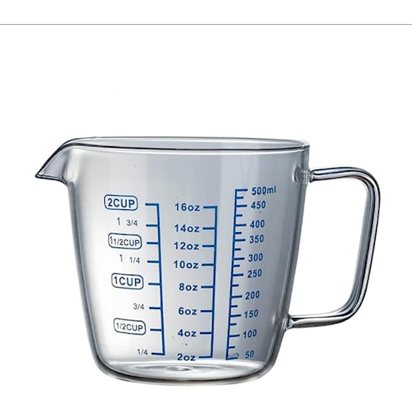 500 ml/16 oz värmebeständig glasmätkopp med skala för laboratorium, barnens mjölktillverkning, köksbakning, etc.