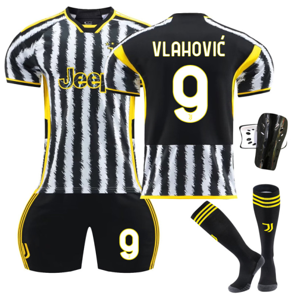 23/24 Juventus Hemmafotbollströja Set med strumpor och skyddsutrustning 9 VLAHOVIC #XS