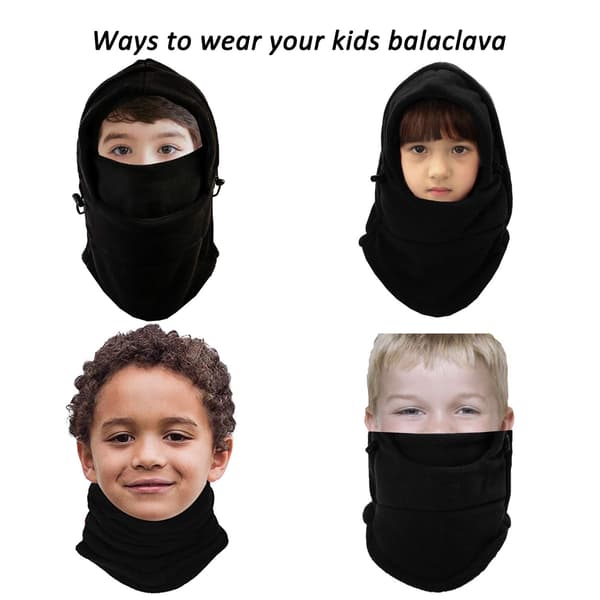 Barns skidmask - Vindtät och varm vintermössa med ullfoder, justerbar för både pojkar och flickor black
