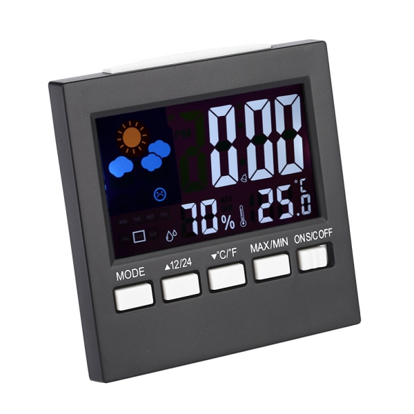 Multifunktionell digital färgglad LCD-termometer hygrometer klocka larm snooze-funktion kalender