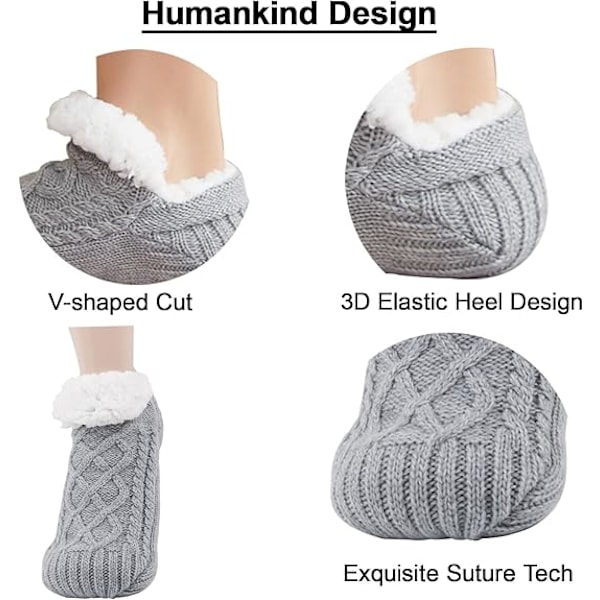 Dam Knittade Toffelstrumpor Mysiga Sherpa Fuzzy Strumpor Halksäkra Strumpor Vinter Inomhus Dubbellager Sovrum Toffelstrumpor, 02