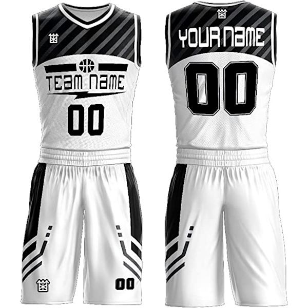Herr- och ungdoms V-ringade uniformer Anpassade baskettröjor - Gör lagtröjor Skriv ut lagnamn, nummer och ditt namn. vit  140CM