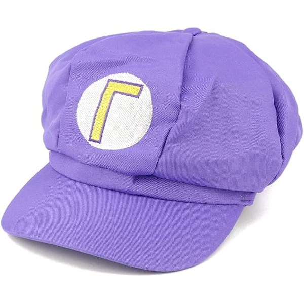 Waluigi Mario Broderet Kostume Newsboy Hat, lilla