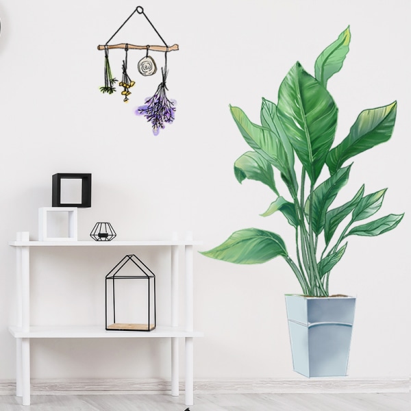 Tropiska krukväxter Väggdekaler , avtagbara gröna växter Lövkonst väggmålningar för vardagsrum Sovrum plantskola Heminredning