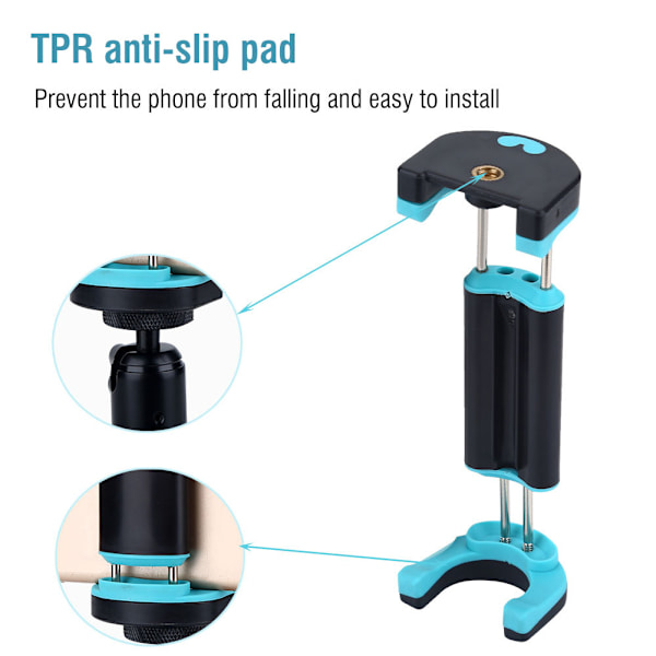 Bärbar flexibel justerbar mobiltelefonplatta kameraklämma för stativ monopod (blå-vertikal)