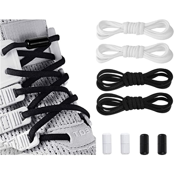 Elastiska skosnören för vuxna, barn och äldre, med två par elastiska skosnören (svart-vit)