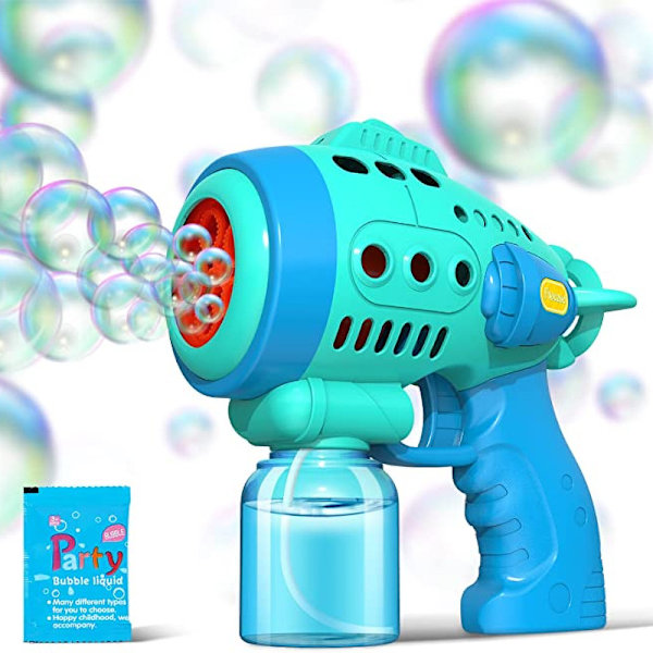 Bubble Gun med Bubbelvätska, Bubbelmaskin för Småbarn med 360-Graders Läckagesäker Design, Ergonomiskt Grepp, Automatiska Bubbelpistoler