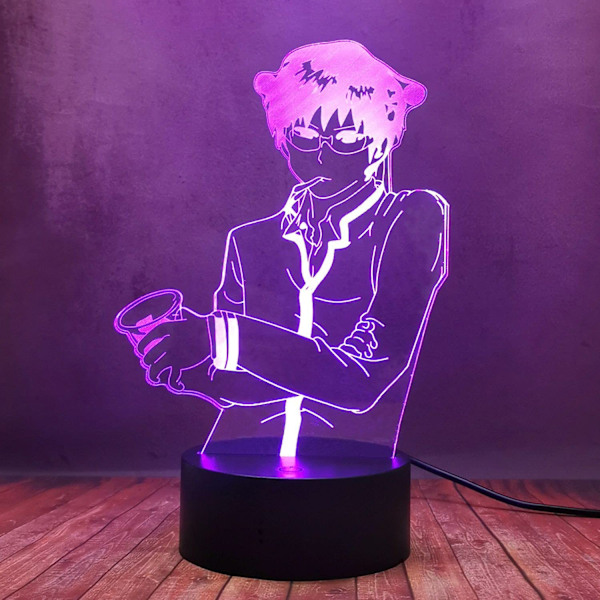 3D Anime LED Kult Saiki Kusuo Nattlampe for Tenåringer, Den Katastrofale Livet til Saiki K Hjemmedekor Skrivebordslampe, Berøringsfjernkontroll Sengelampe m