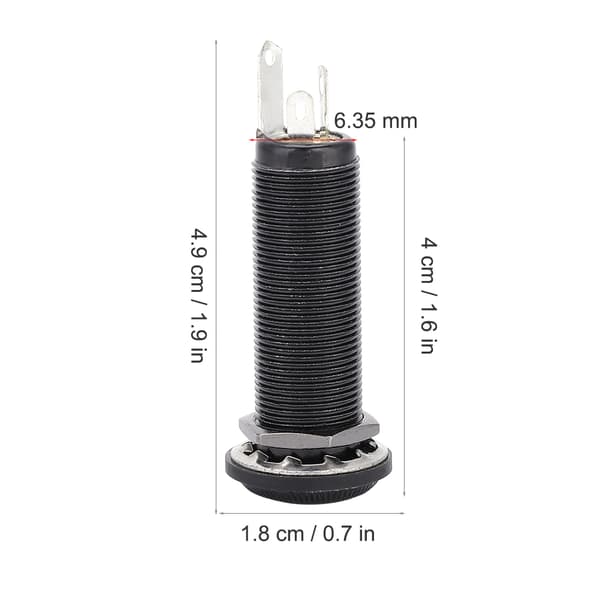 Kobber Mono End Pin Jack Socket for Elektrisk Gitar Ukulele Pickup(Svart)