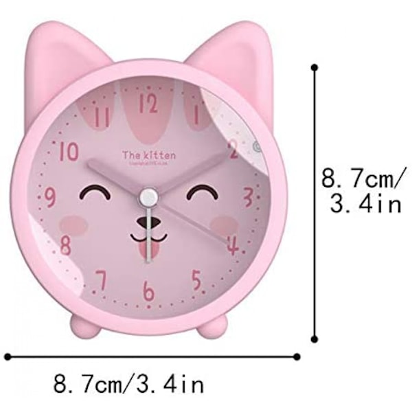 JUSTUP Børns søde dyrehund/kattevækkeur Lydløs ikke-tikende silikoneur Nattelys Rejseur --- Pink Cat