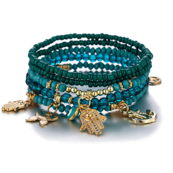 1 st Bohemian Wood Beads Armband Set för kvinnor Flerlagers tofs Stapelbar pärlstav Charm Stretch Statement Armband, Damsmycken
