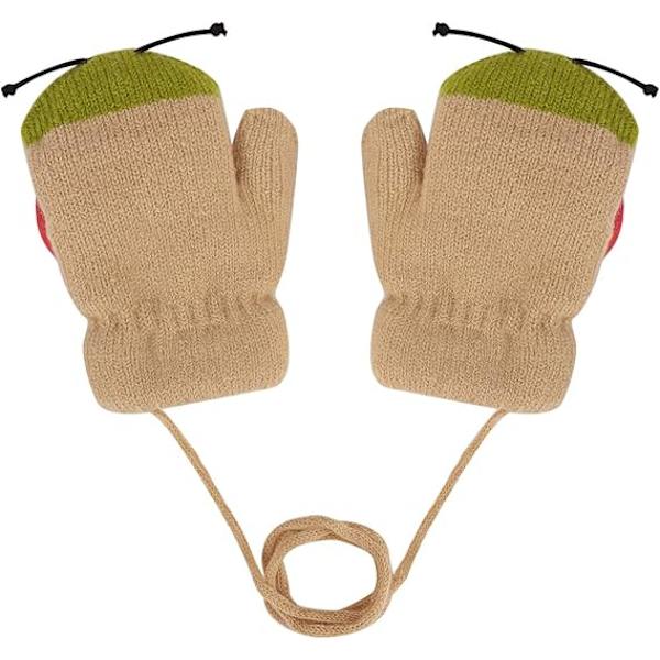 Stickade Ullvantar Vinter Varma Fluffiga Hel Finger Vantar Söta Cartoon Vantar Tjock Sammet Hängande Hals Vantar Födelsedag Jul