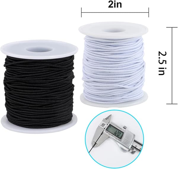 Elastisk snor til smykkefremstilling, 2 ruller elastisk snor til armbånd, halskæder og perlehåndværk, hvid og sort, 1,2 mm, 100 meter 1.2mm