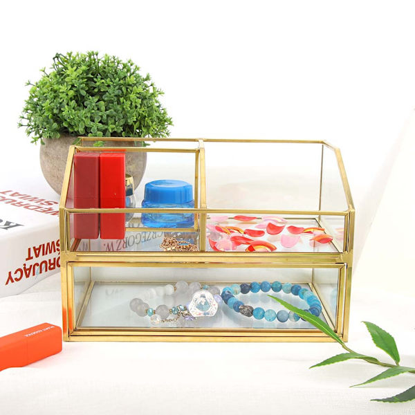 Transparent Glas Skrivbord Nagel Gel Organizer Manikyr Verktyg Förvaringsbehållare