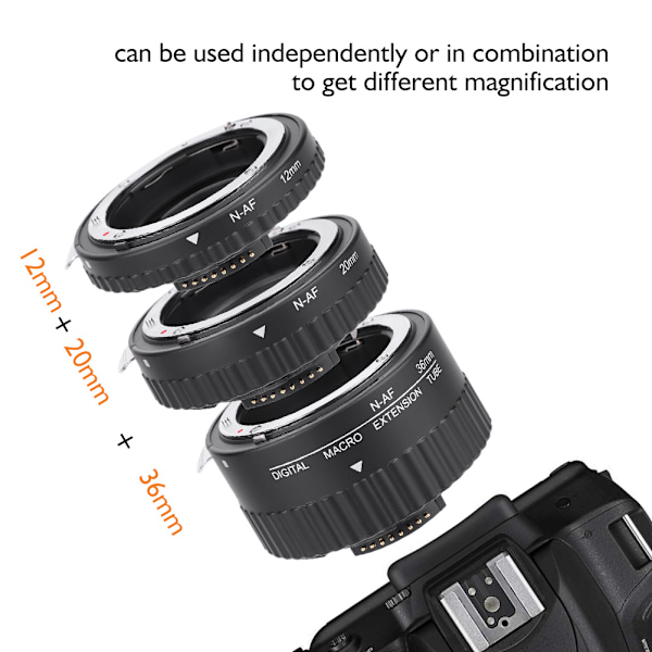 För Meike Autofokuserande Makroförlängningslinsrör 12mm+20mm+36mm för Nikon F Mount DSLR (B)