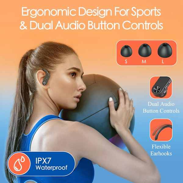 Trådlösa öronsnäckor Bluetooth-hörlurar 110 timmars uppspelning Sport öronsnäckor med 2200 mAh laddningsfodral och dubbel strömvisning Over-Ear Stere