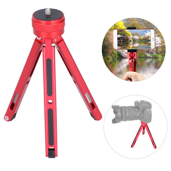1/4in Mini Tripod Stativ 3‑13cm Justerbar Skrivbordsfäste Hållare för Mobiltelefon Sportkamera Röd