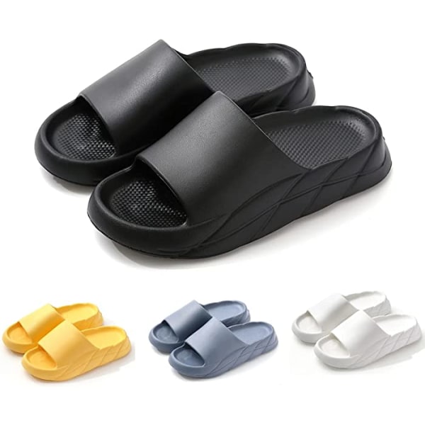 Pillow Slippers for Women and Men Cloud Slippers Non Slip Quick Drying Bathroom Shower Slippers,Open Toe Soft Thick Slippers（Black）