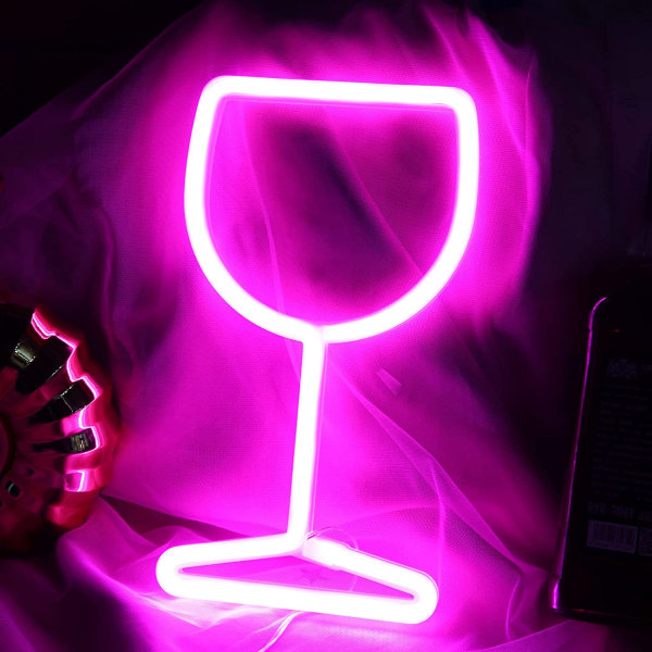 Neon-kyltit LED-viinilasineonvalot Neon-kyltit seinäkoristeluun Paristolla tai USB:llä toimiva makuuhuoneen neonvalo (Pinkki)