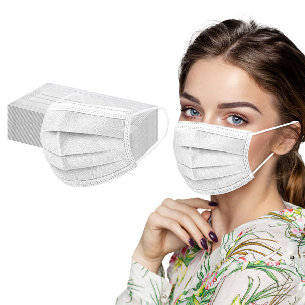 10 ST Ansiktsdammtäta och andningsbara engångsmasker 3-lagers masker cover för vuxna män och kvinnor (vit）